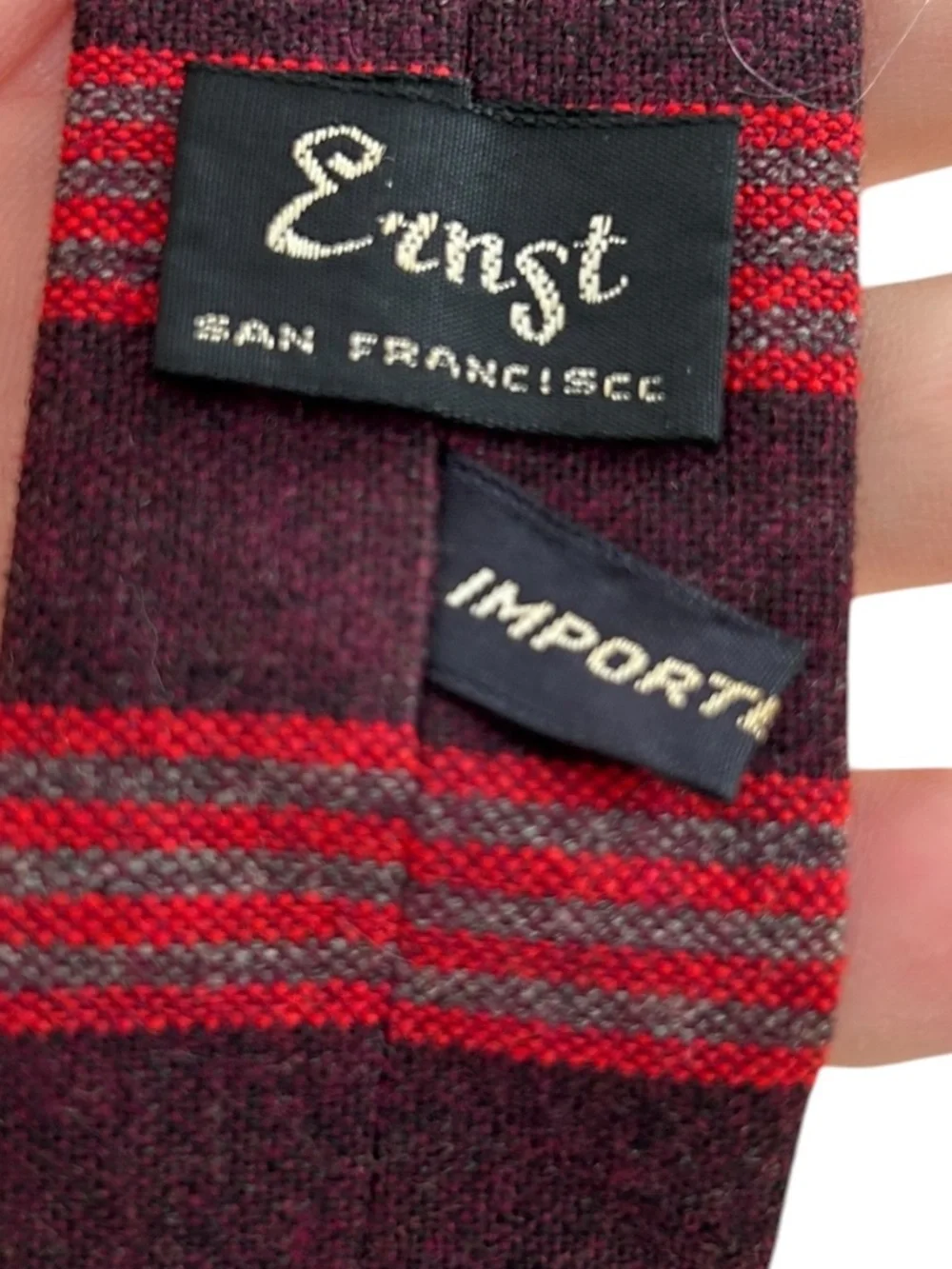BJ MCM vintage 60s Ernst San Francisco burgundy & red wool skinny tie